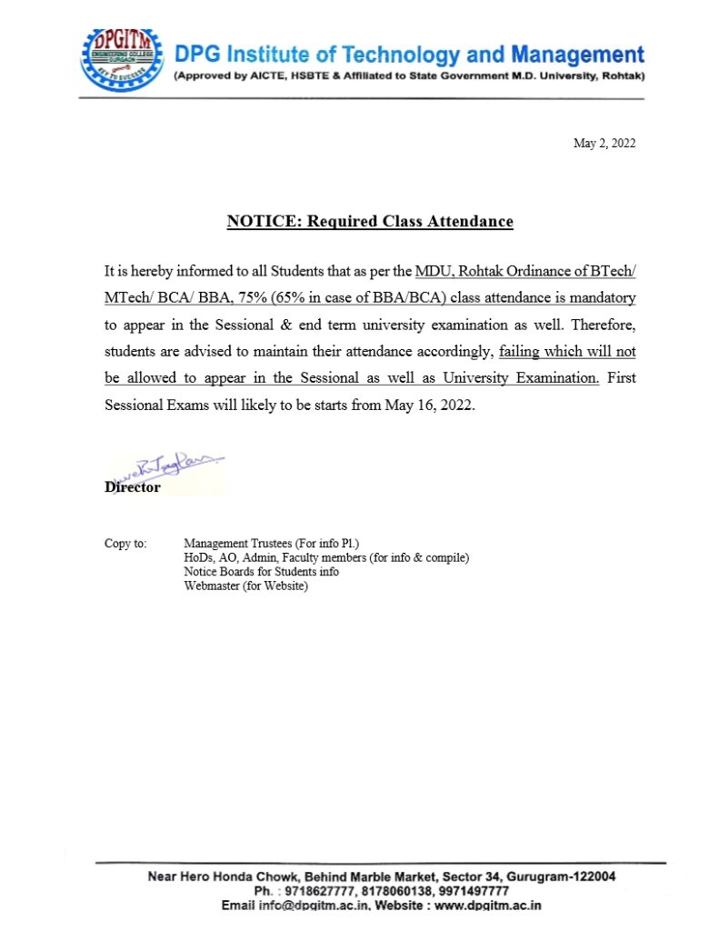 attendance-notice - DPG Institute of Technology and Management