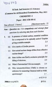 Chemistry question paper 2023 - DPG Institute of Technology and Management